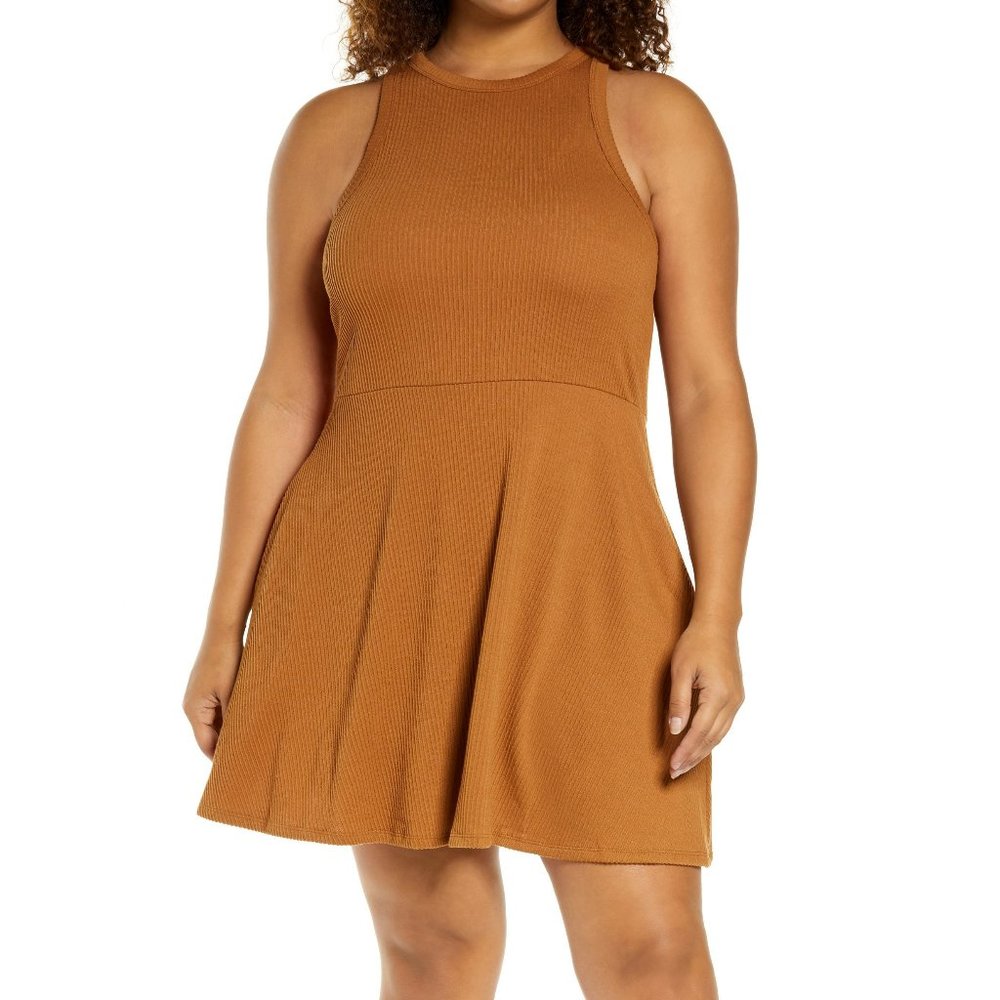BP Sleeveless Rib Dress, Size 2X in Tan Dale